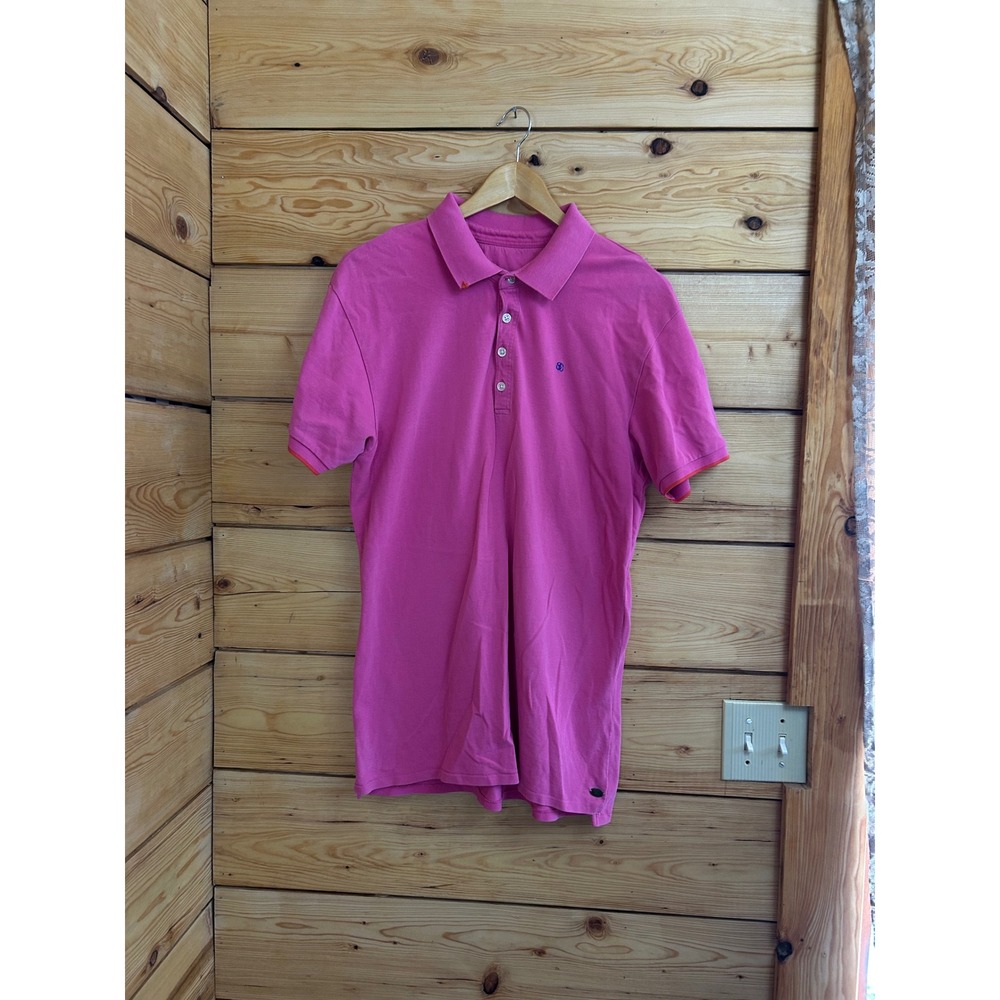 Scotch & Soda Mens Pink Pique Polo Shirt Short Sleeve Orange Trim‎ Logo XL